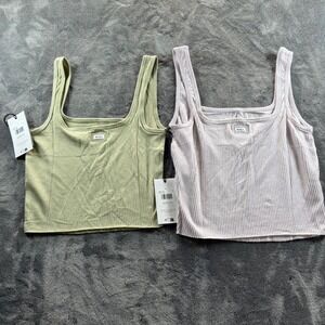 Lot of 2 NWT RVCA Slate Tank Bundle Womens XS Ribbed Crop Top Fog Sage